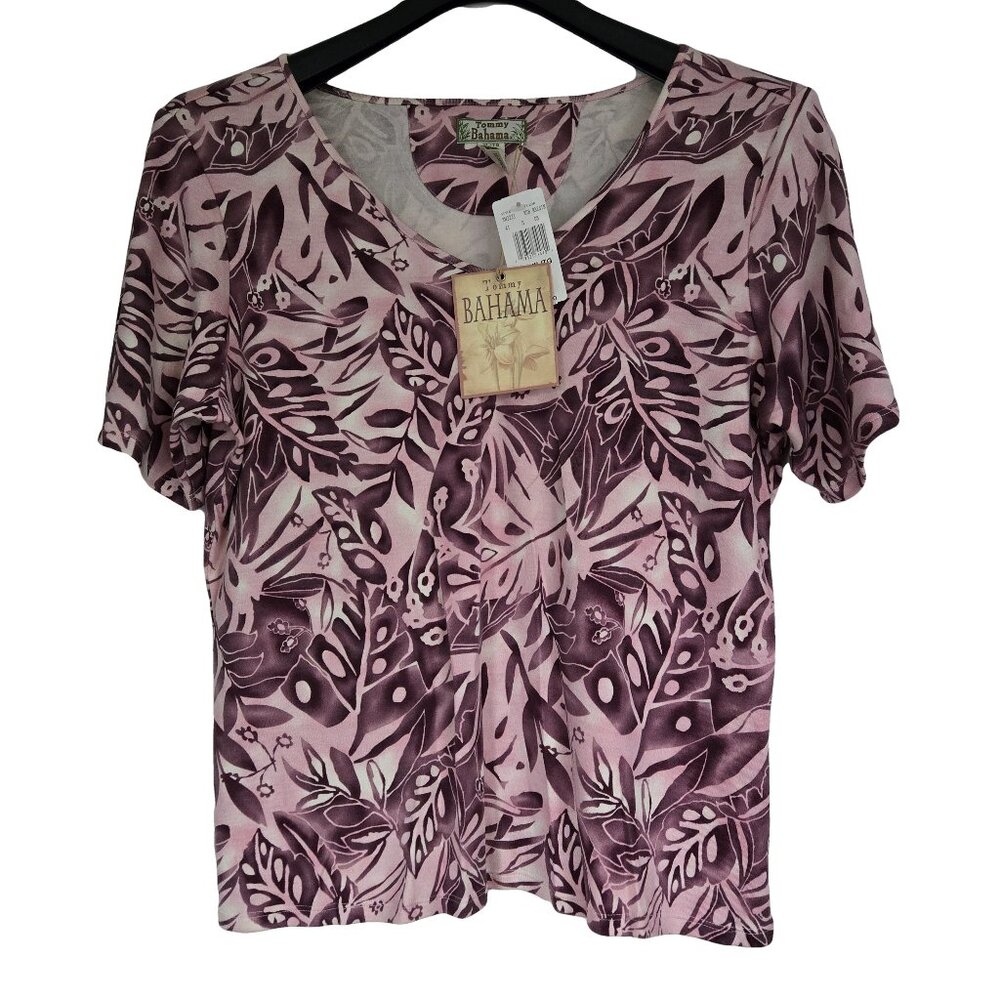 NWT TOMMY BAHAMA Rose Patterned Short Sleeve Top XL